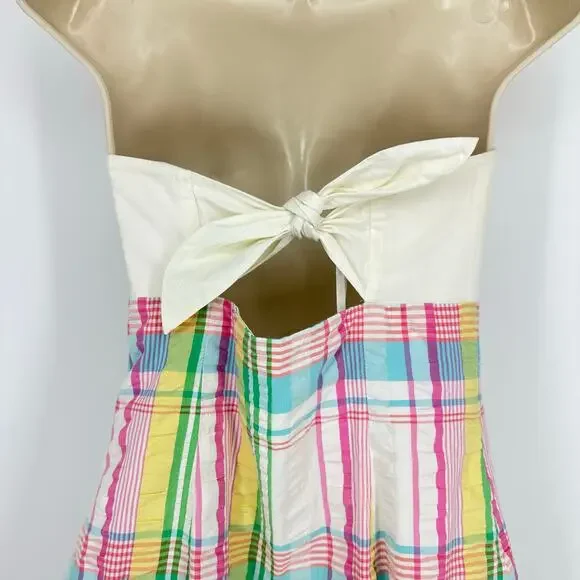 Lilly Pulitzer Summer Plaid Tie Back Ruffle Strapless Franco Dress Size 6 Beach - Picture 5 of 15